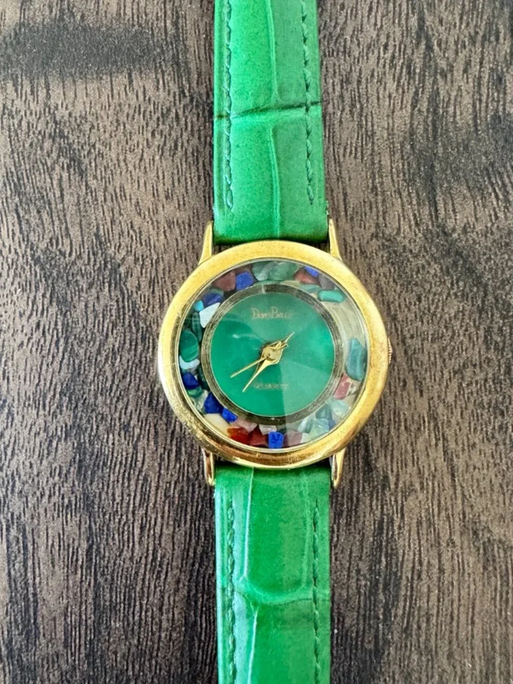 Dom Baiz Analog Quartz Watch | Green Genuine Leather Band | Decorative Stones